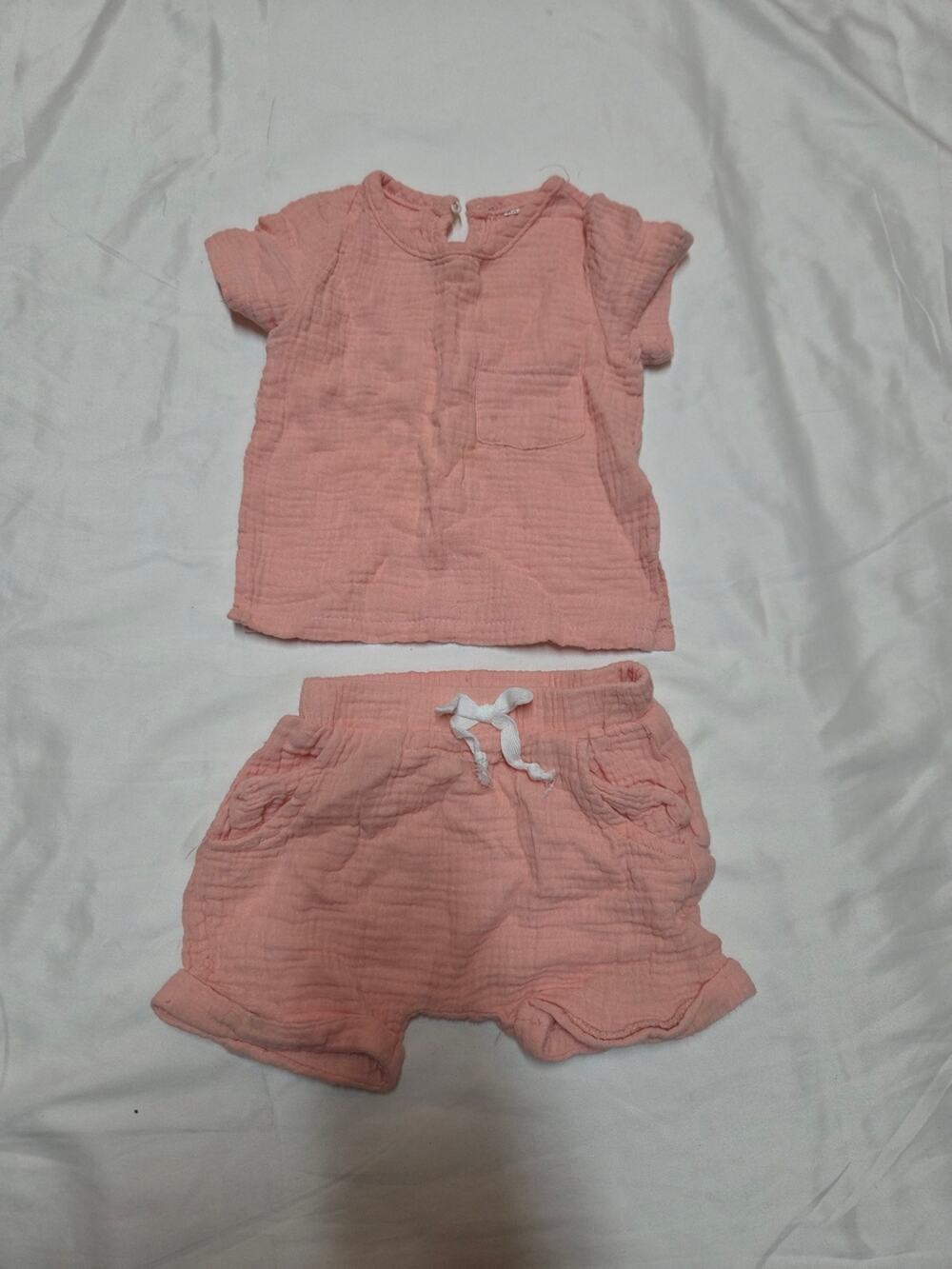 Light Pink Cotton Gauze Two-Piece Toddler Set